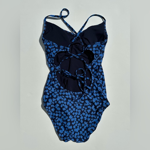 Aerie Blue Floral Strappy Back One Piece Swimsuit - Picture 3 of 8